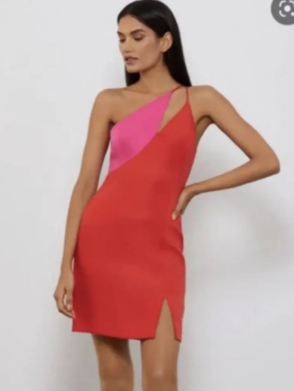 Color Block One Shoulder Mini Dress