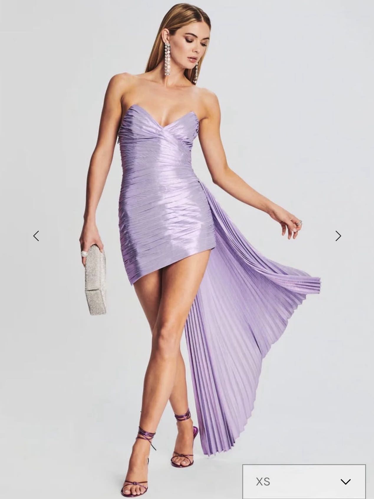 Retrofete Lilac Strapless Pleated Dress