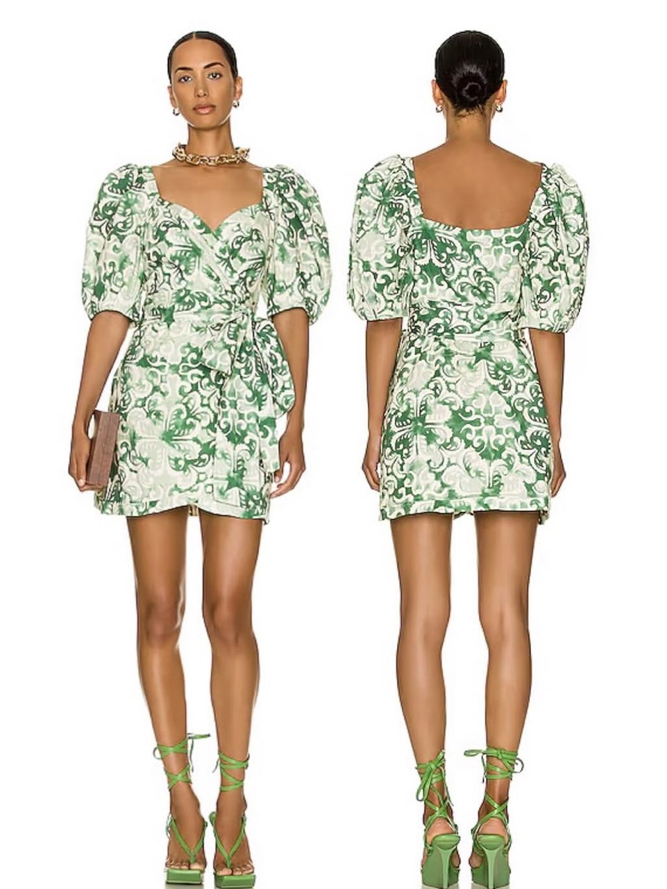 PatBO Tropical Print Puff Sleeve Mini Dress