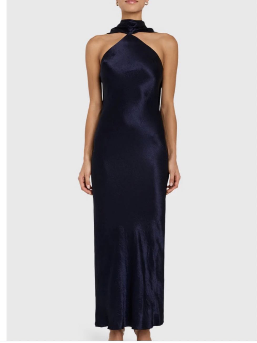 Navy Satin Halter Neck Dress
