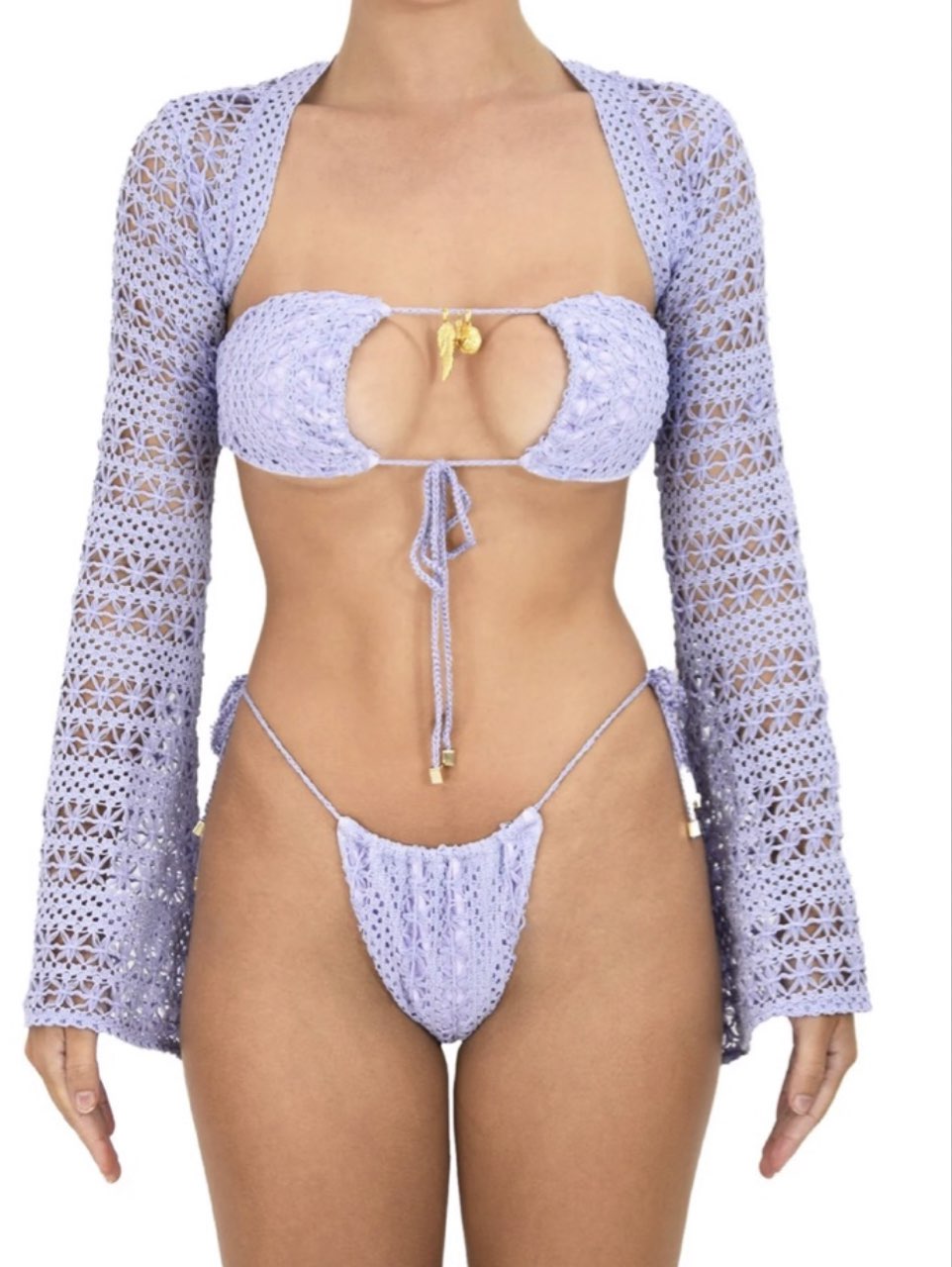 Lavender Crochet Bikini Set with Cover-up