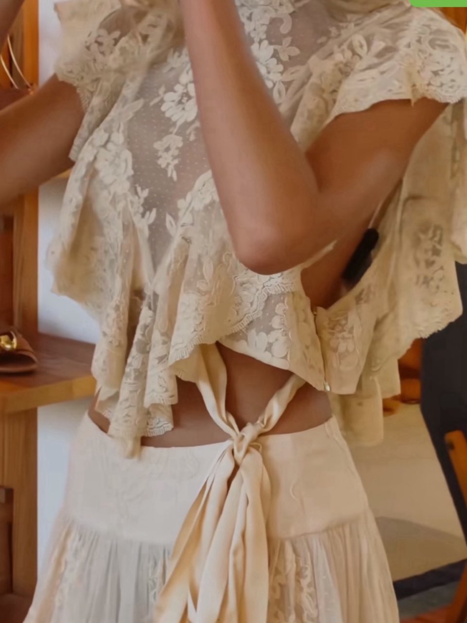 Lace Ruffled High-Neck Crop Top