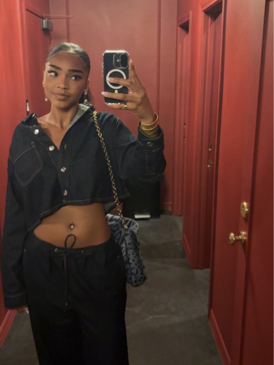 Dark Wash Cropped Denim Shirt set w denim pants