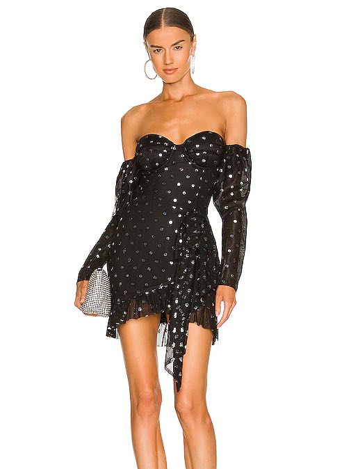 Black Long Sleeve Polka Dot Mini Dress