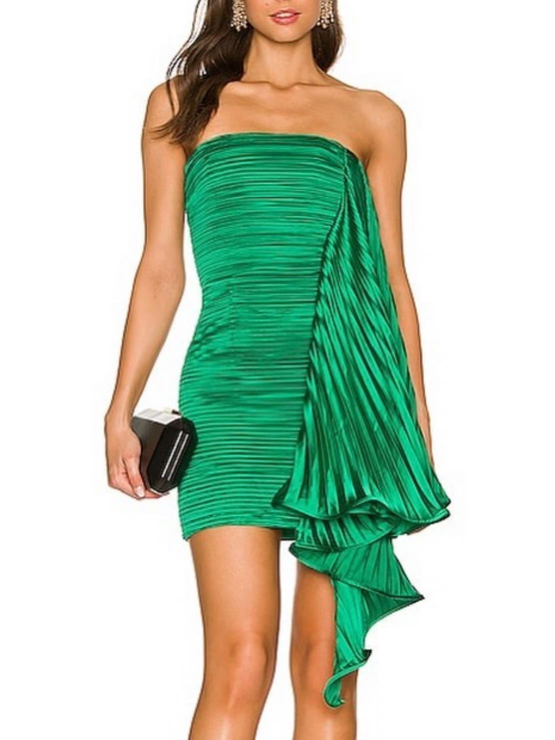 Kayleigh Mini Dress Green Pleated Silk