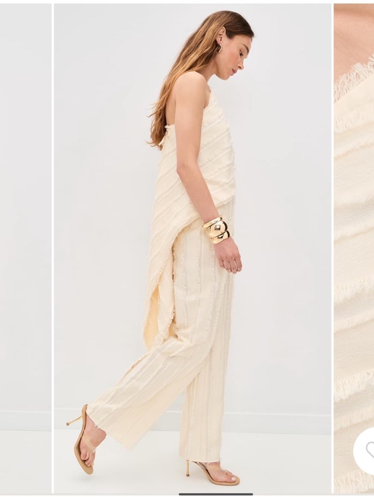 Textured Cream One-Shoulder Top and Wide-Leg Pants Set