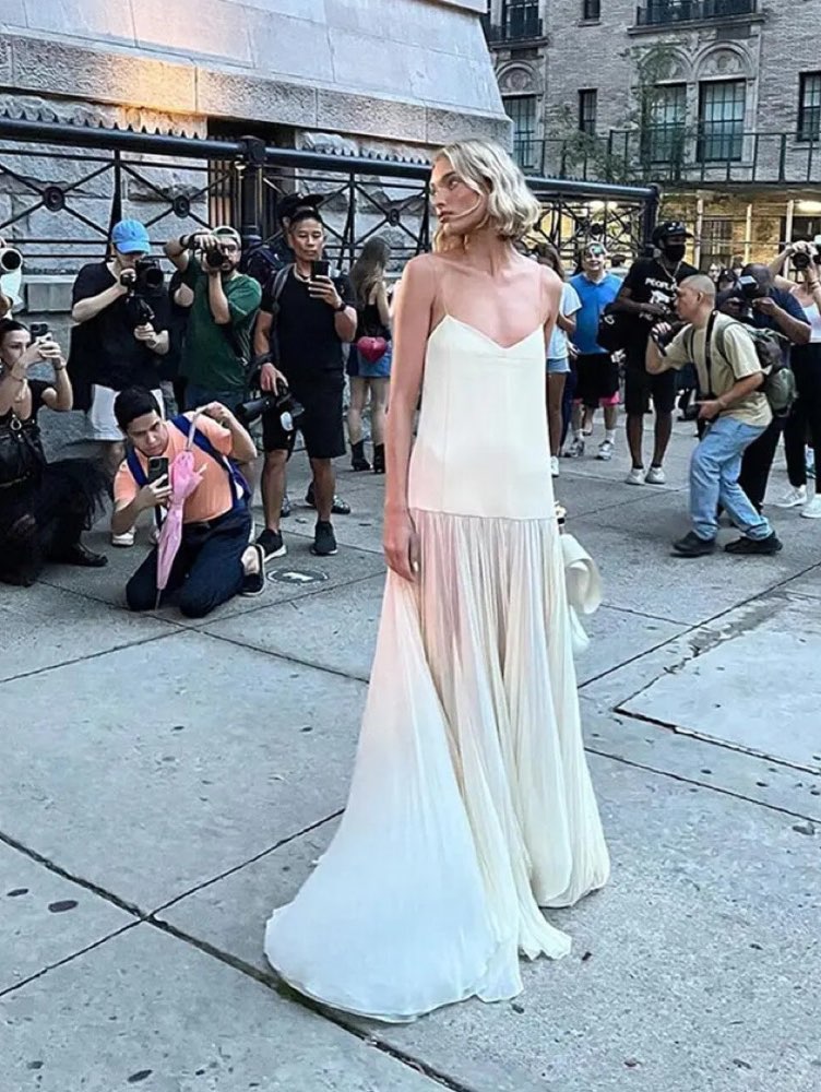 Cream Pleated Maxi Dress