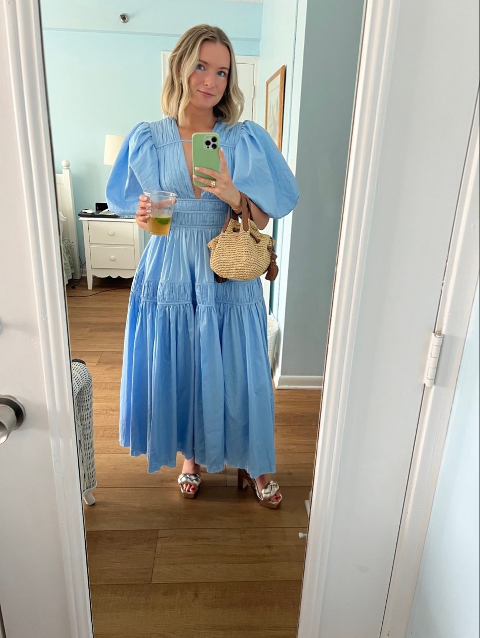 Blue Puff Sleeve Maxi Dress