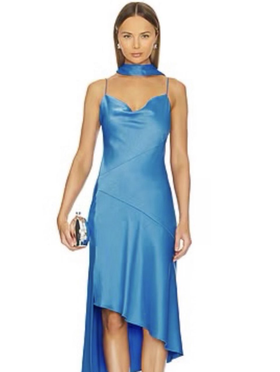 Blue Satin Asymmetrical Dress