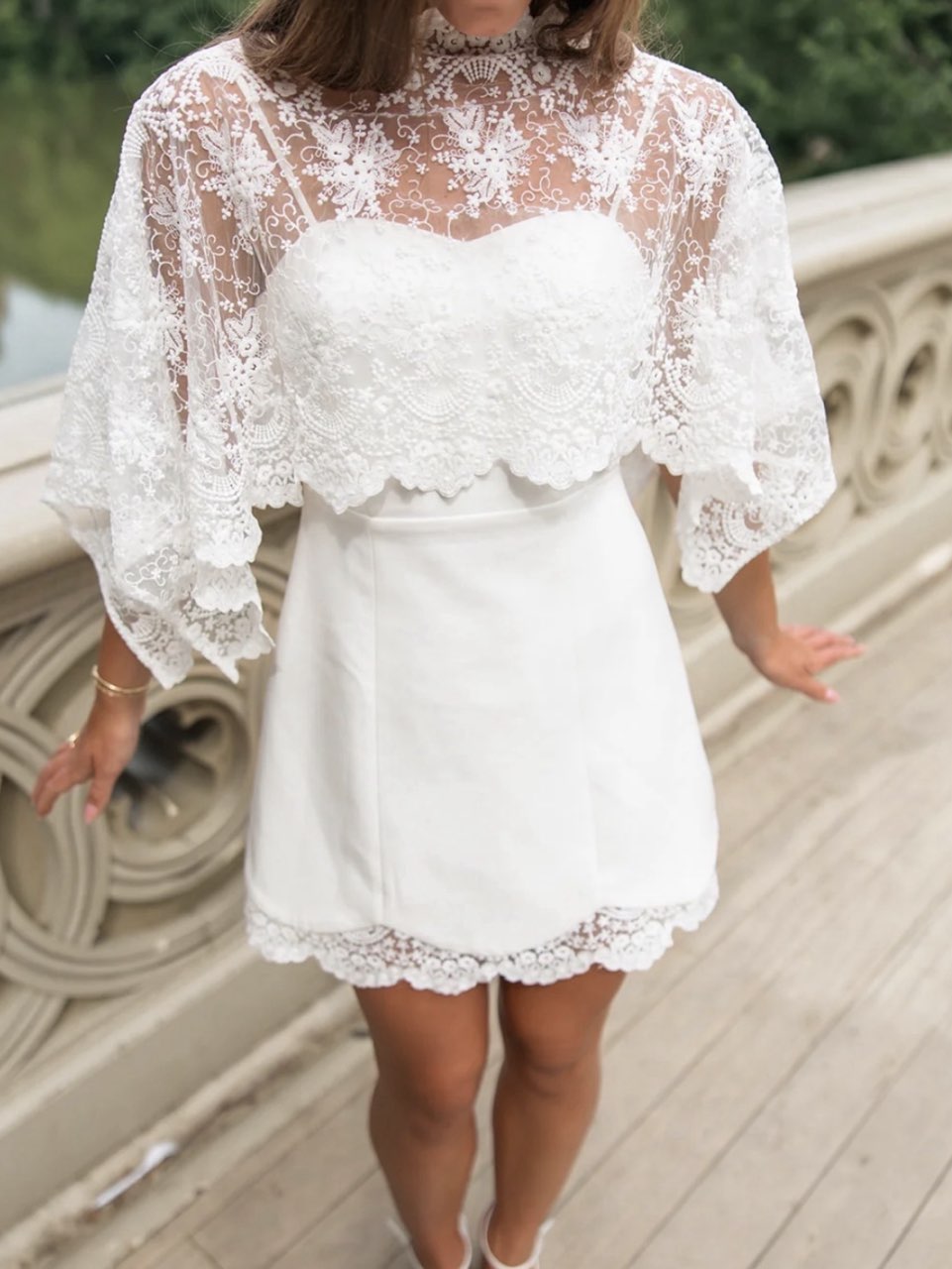 White Mini Dress with Lace Cape