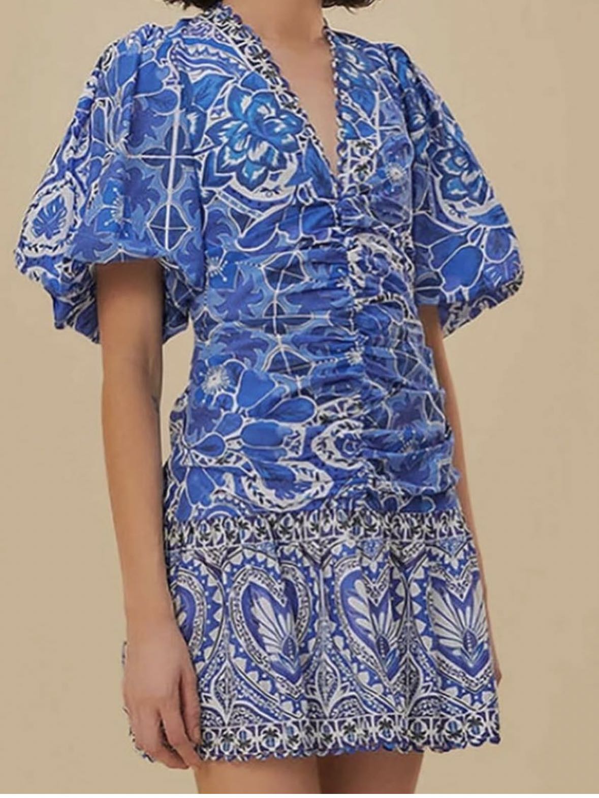 Farm Rio Tile Dream Puff Sleeve Dress