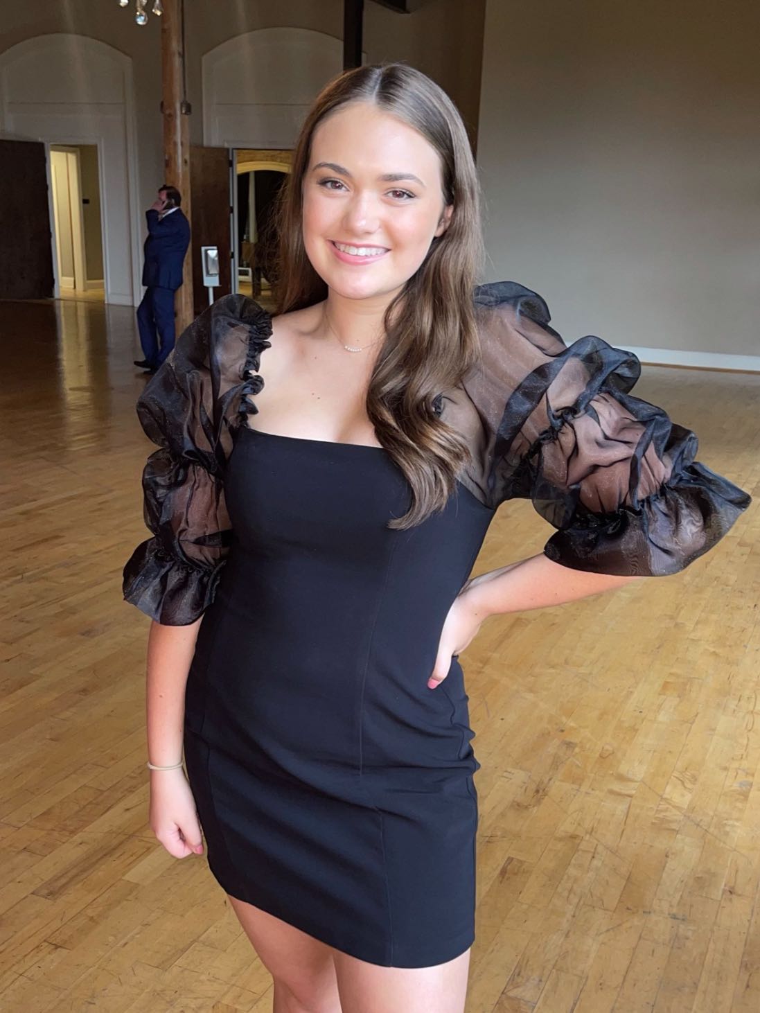 Black puff sleeved dress