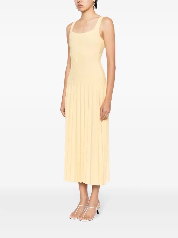 STAUD ELLISON Pleated Knit Midi Dress