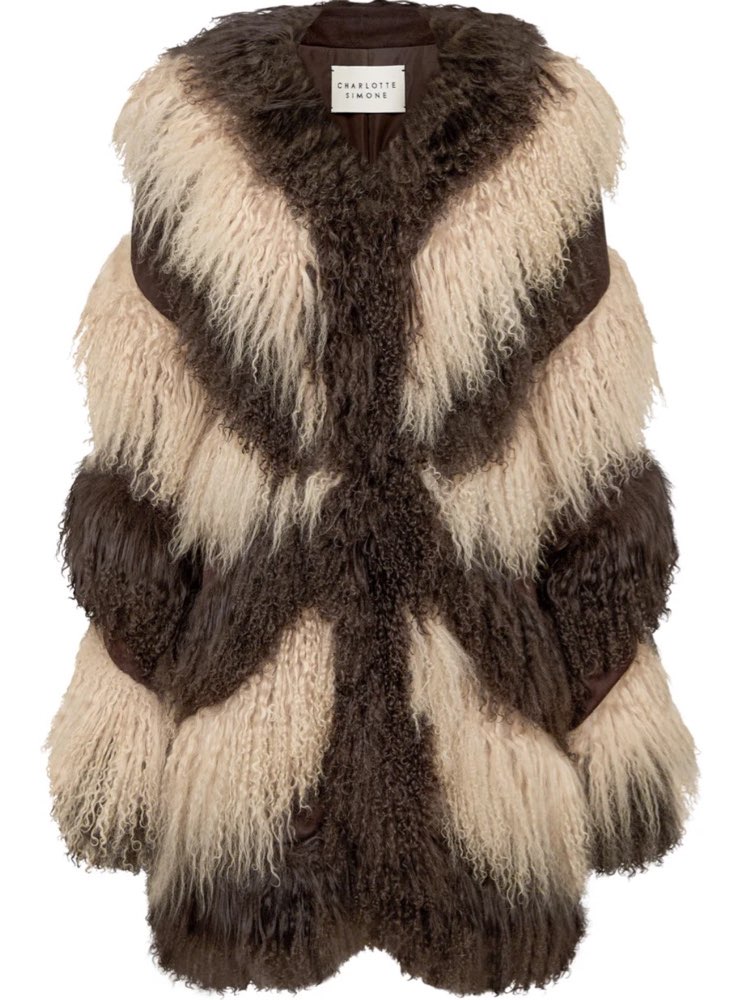 Two-tone Shaggy Shearling Coat