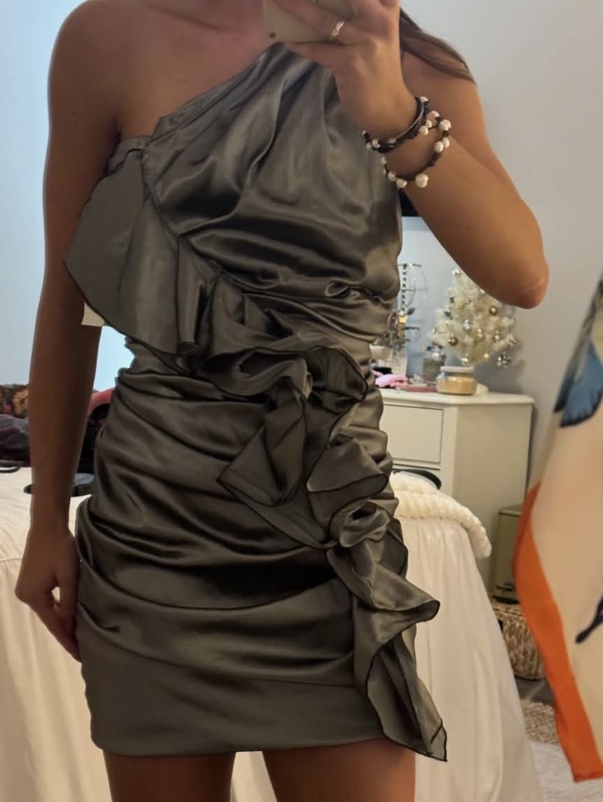 One shoulder metallic dress