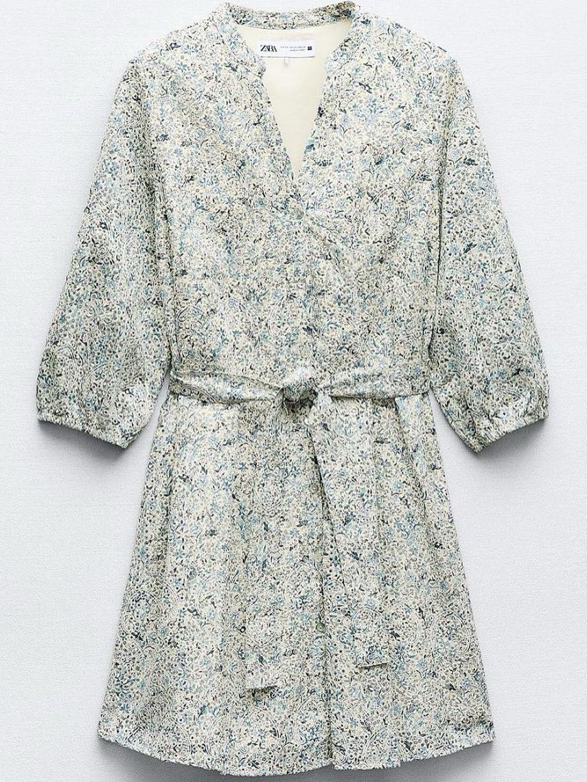 Floral Long Sleeve Tie Mini Dress
