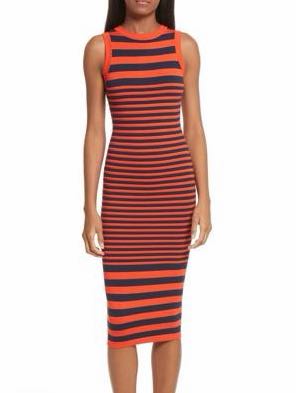 Orange and navy striped midi dress