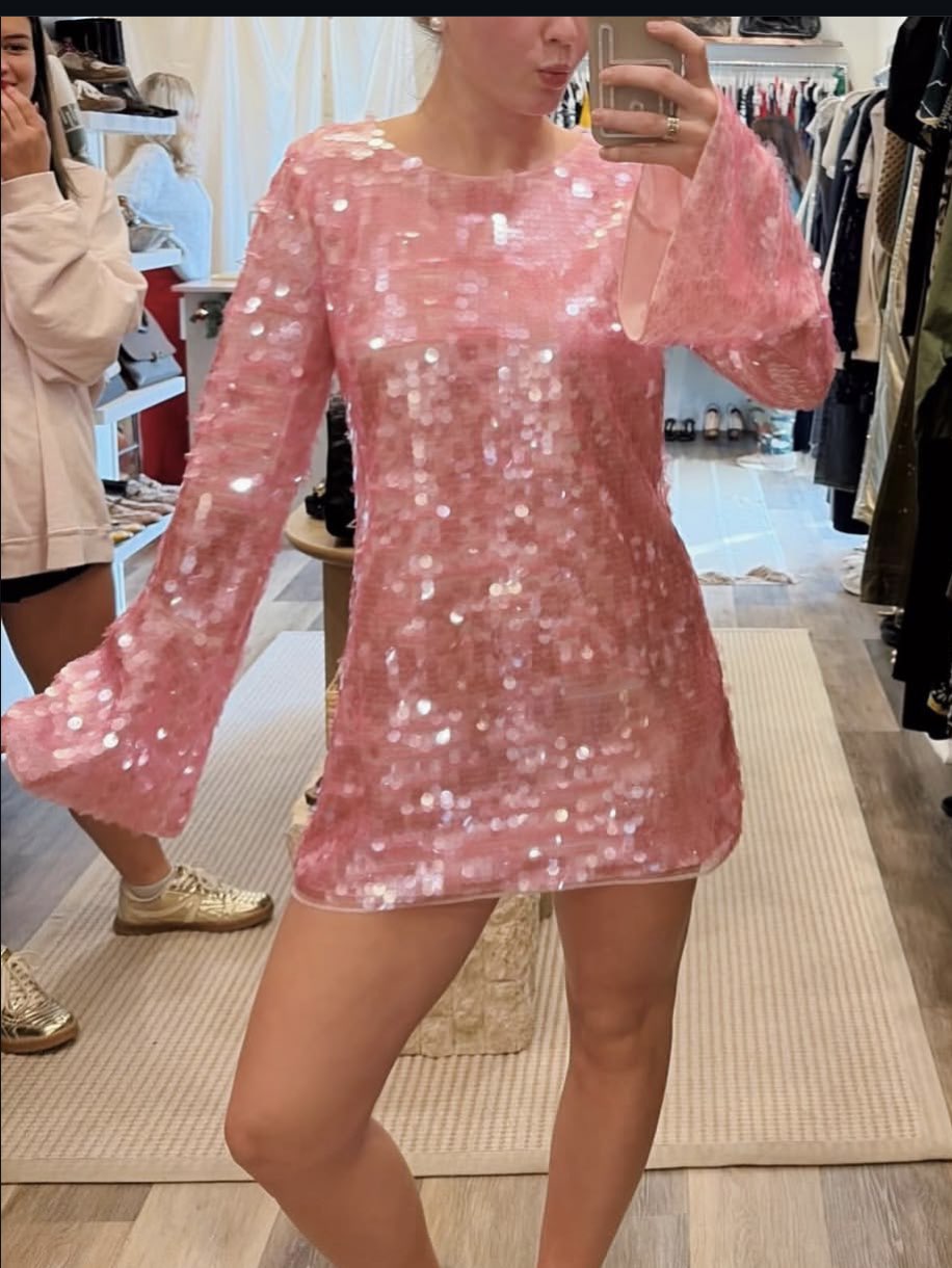 Pink Sequin Mini Dress