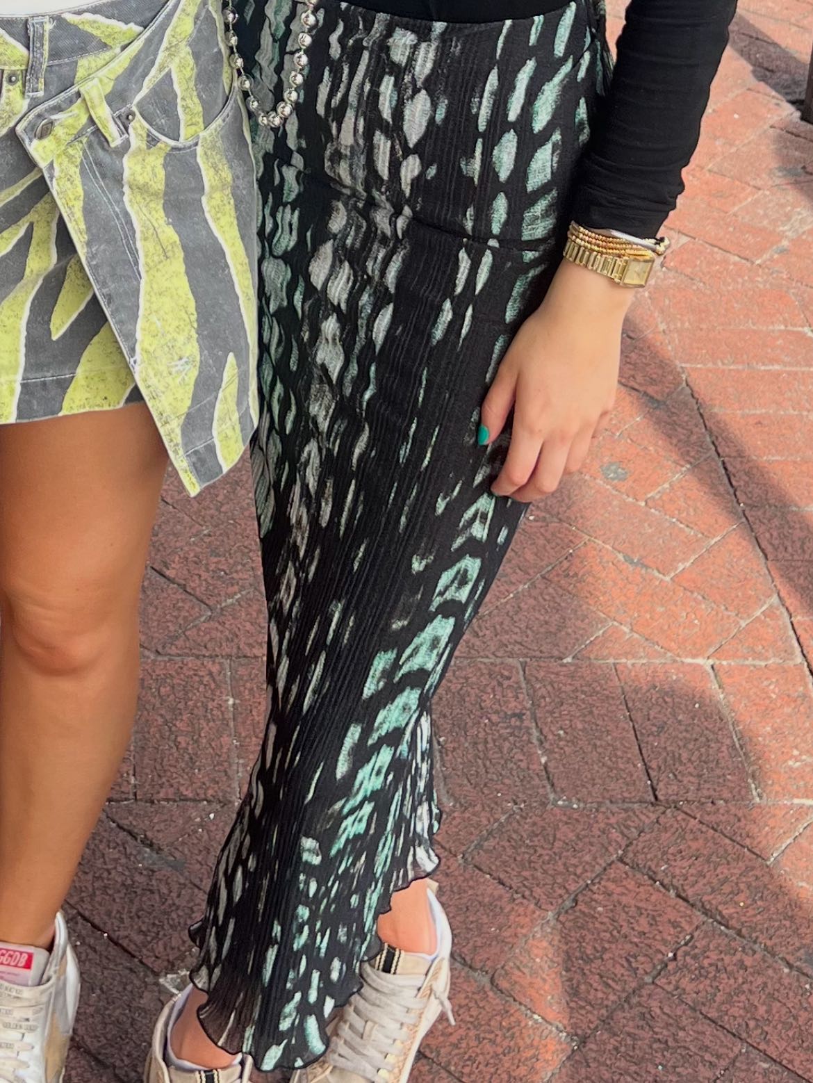 Green and Black Maxi Skirt