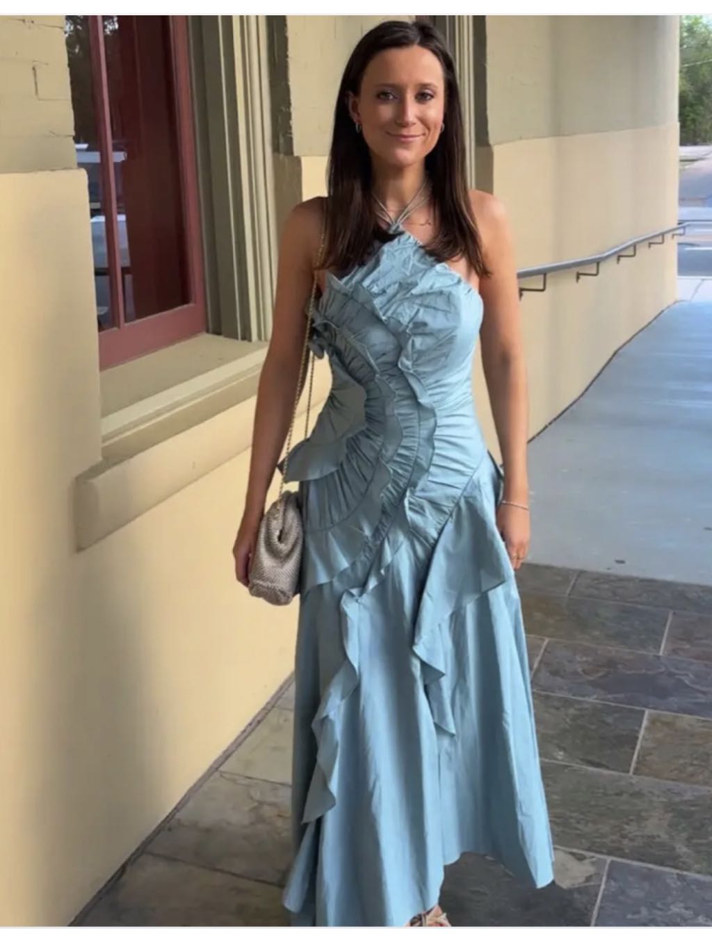 Blue Ruffled Halter Midi Dress