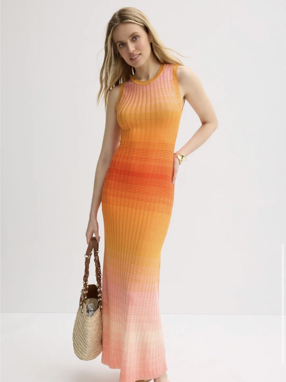 Tie Dye orange ombré knit maxi dress