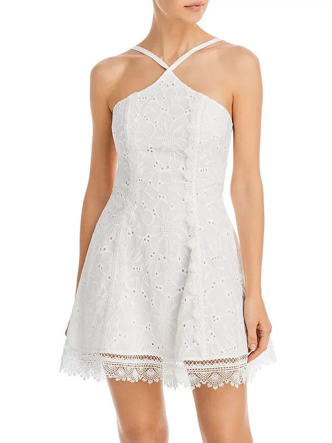 White Eyelet Lace Halter Dress