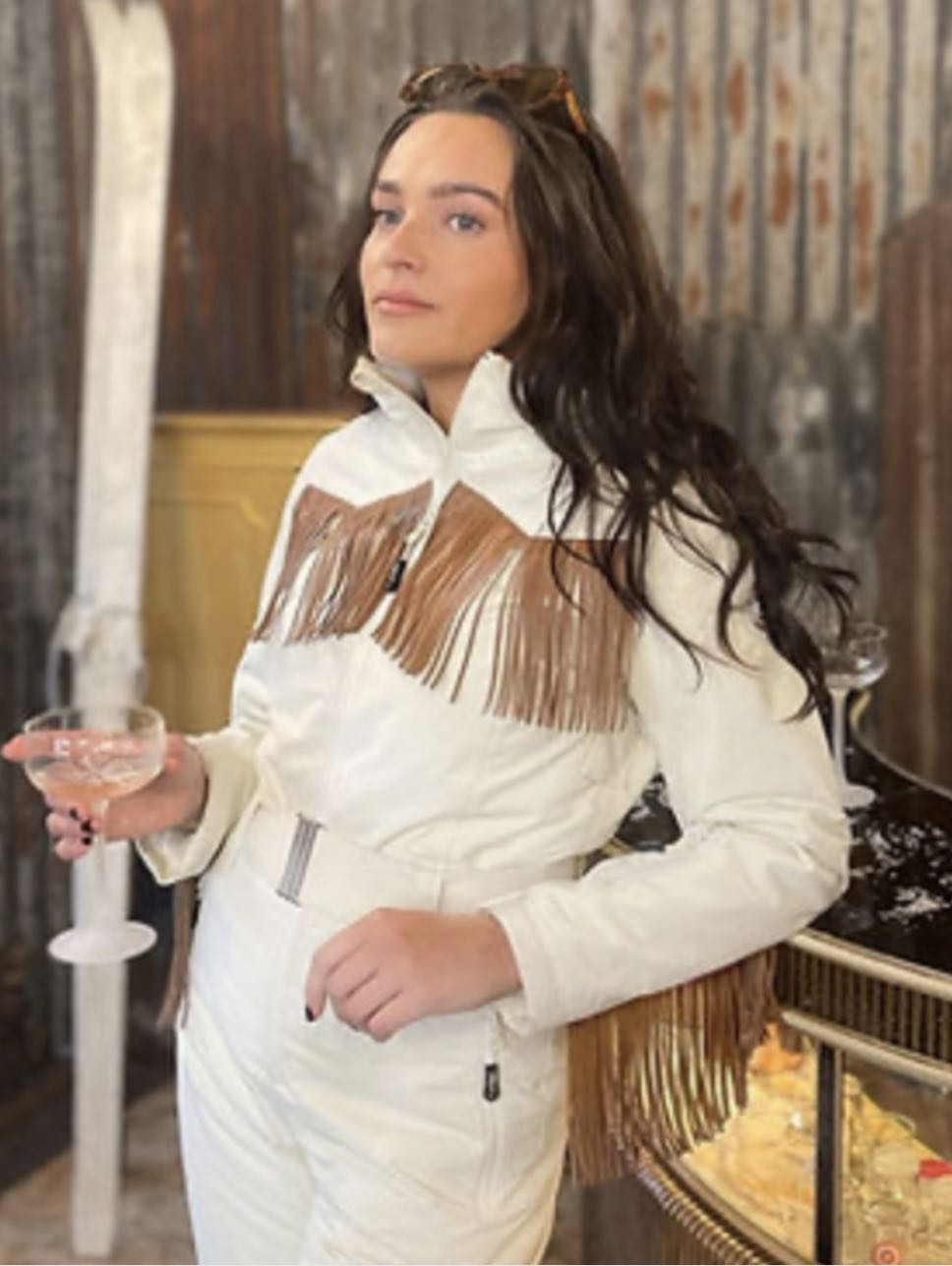 Fringed White Ski Jumpsuit