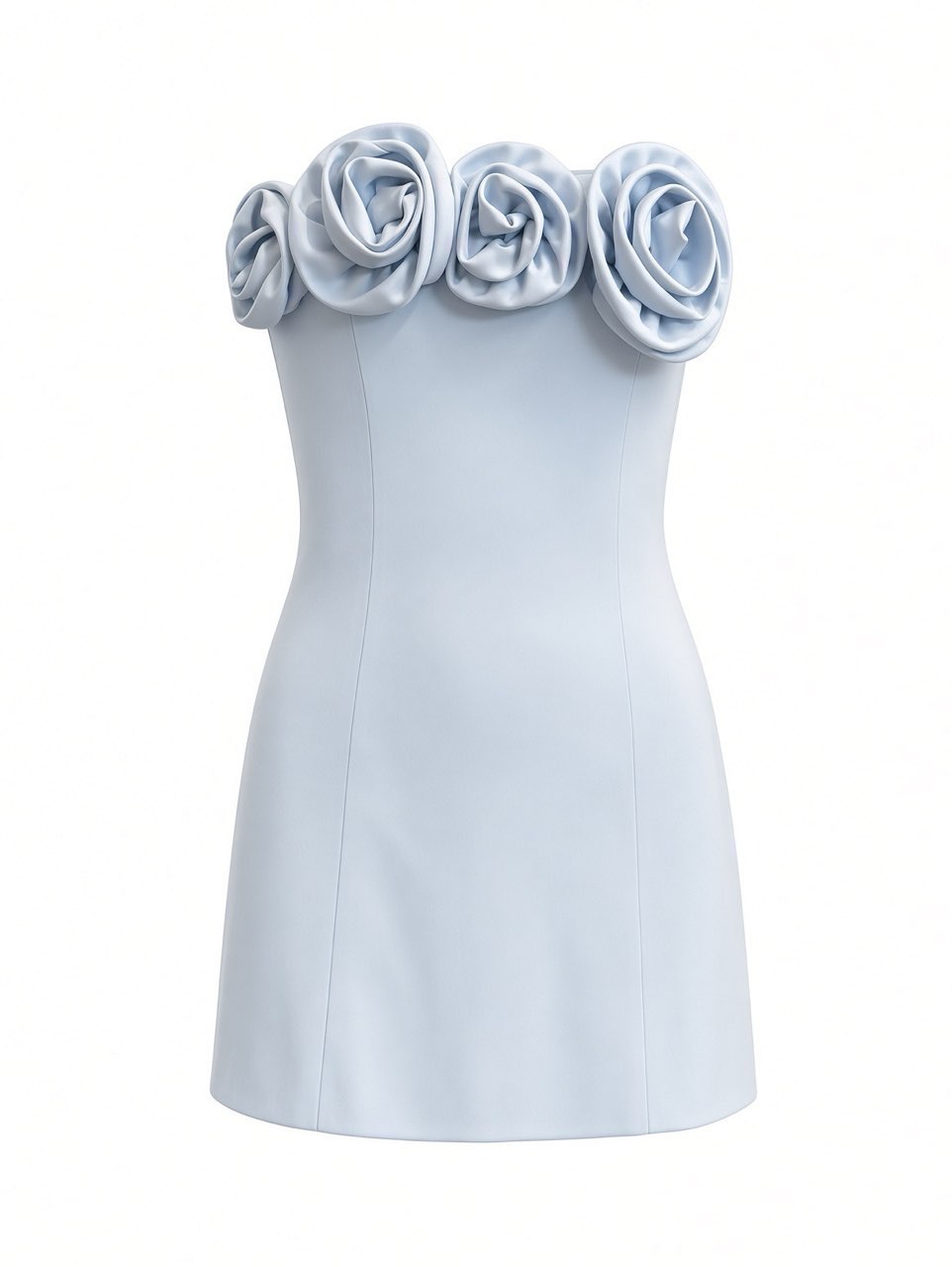 Light Blue Strapless Rose Mini Dress