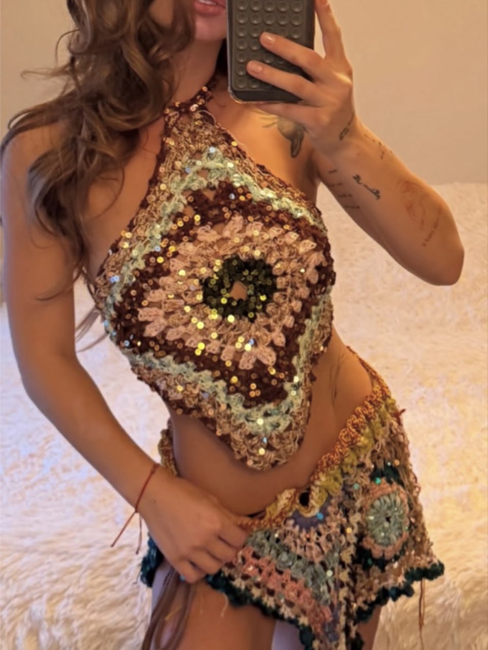 Sequined Crochet Halter Set