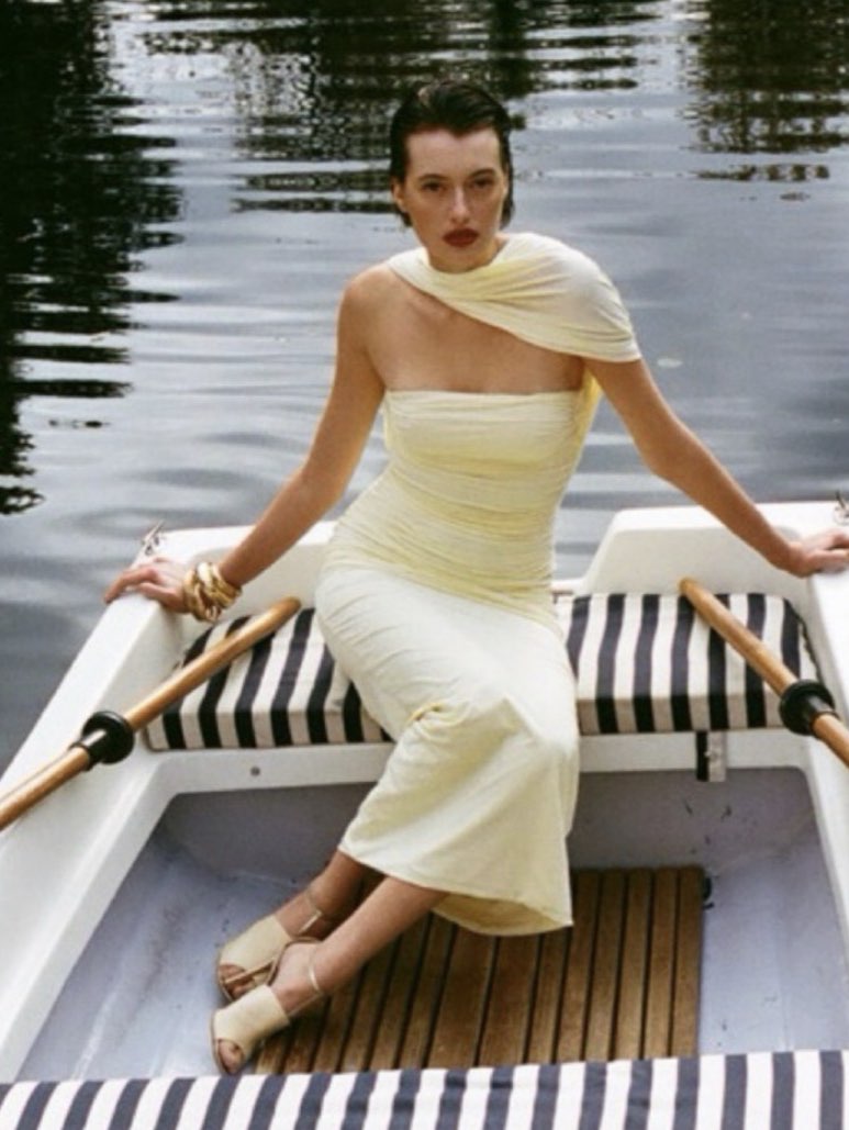 Pale Yellow One-Shoulder Cutout Midi Dress