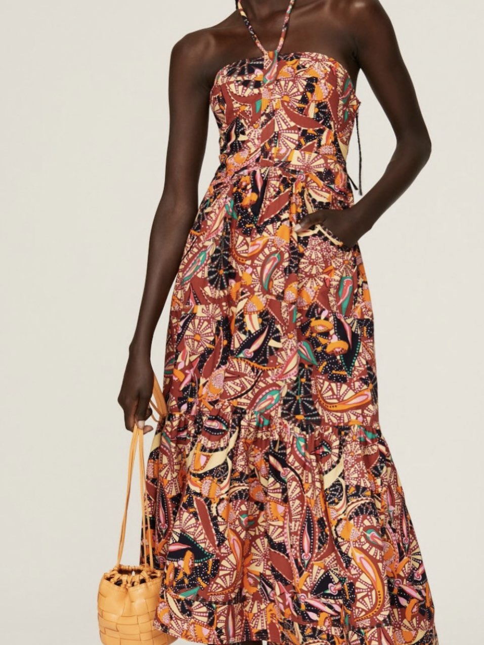 Abstract Print Halter Maxi Dress