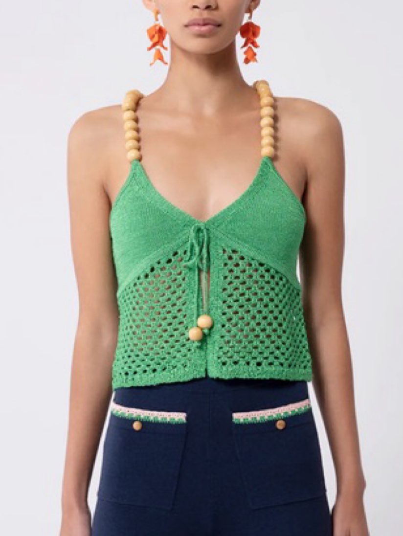 Green Beaded Crochet Halter Top