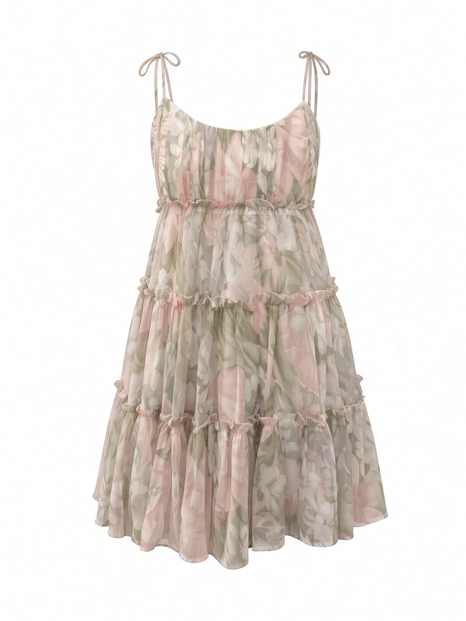 Pink and Green Floral Tiered Mini Dress
