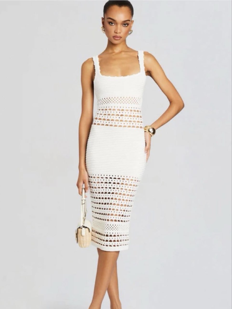 White Crochet Midi Dress