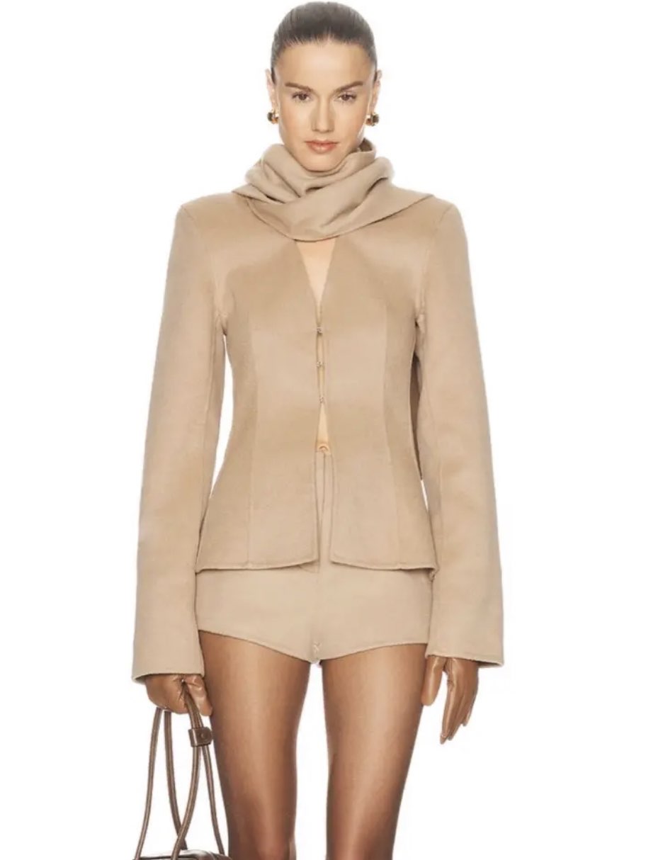 Camel Scarf-Neck Blazer