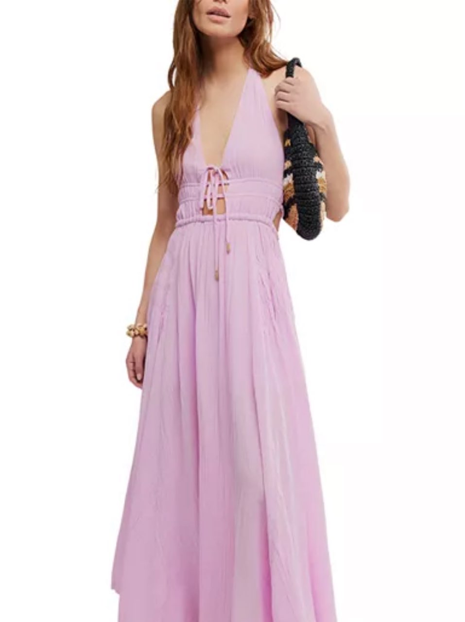 Lilac Halter Neck Cutout Maxi Dress