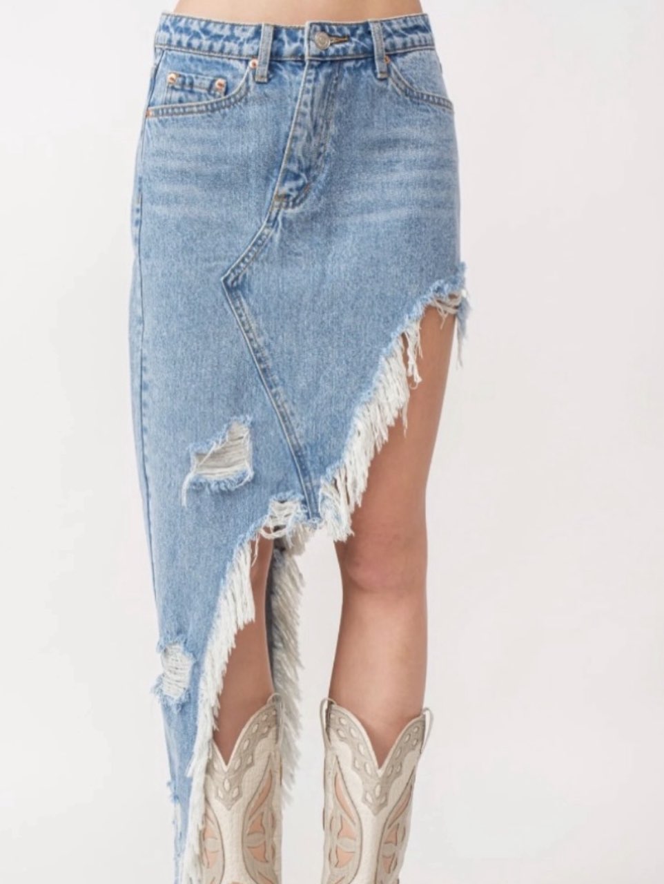 Distressed Asymmetrical Denim Skirt