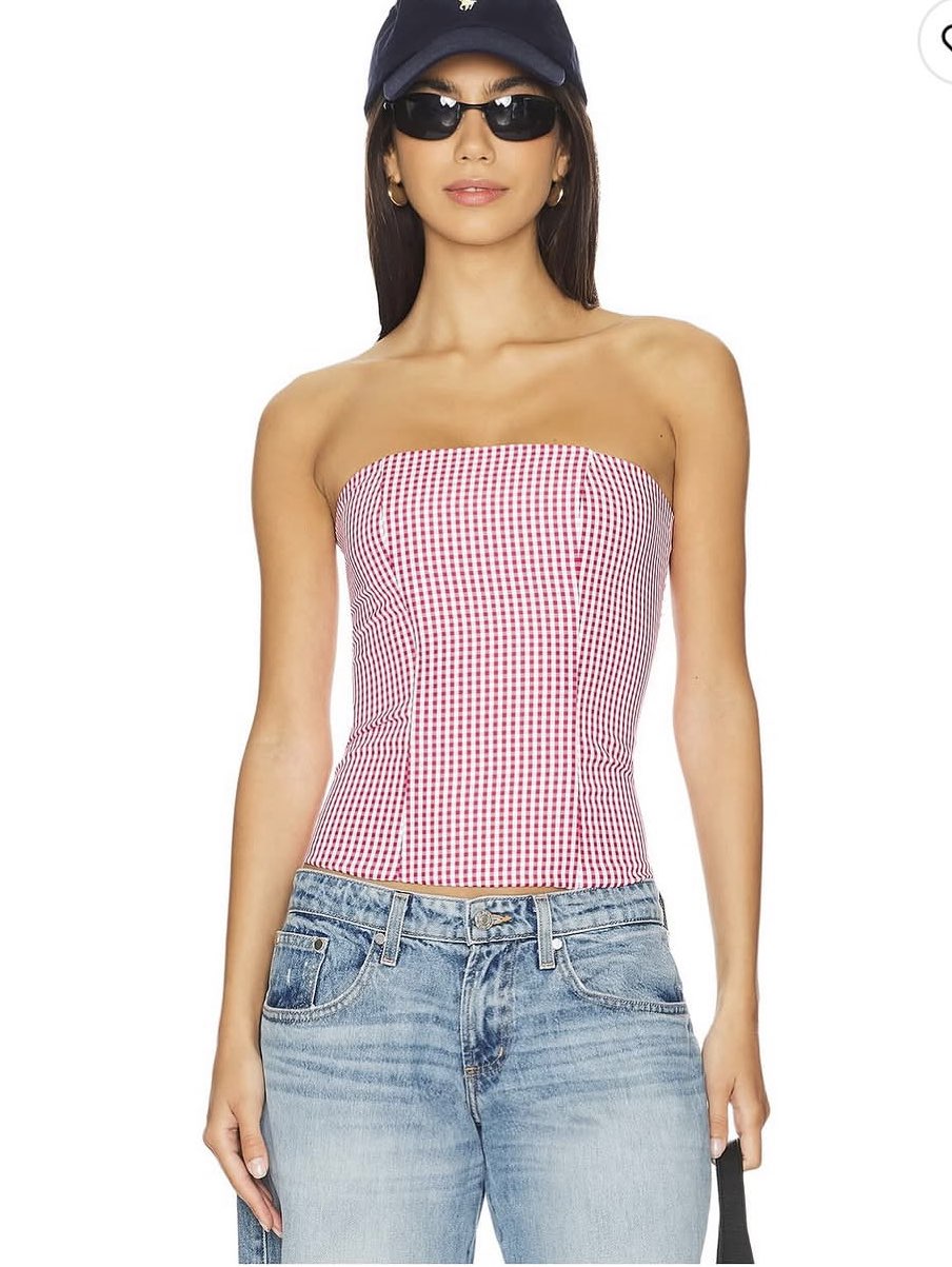 Red Gingham Strapless Tube Top
