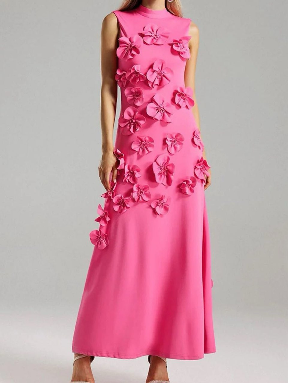 Pink Floral Sleeveless Maxi Dress