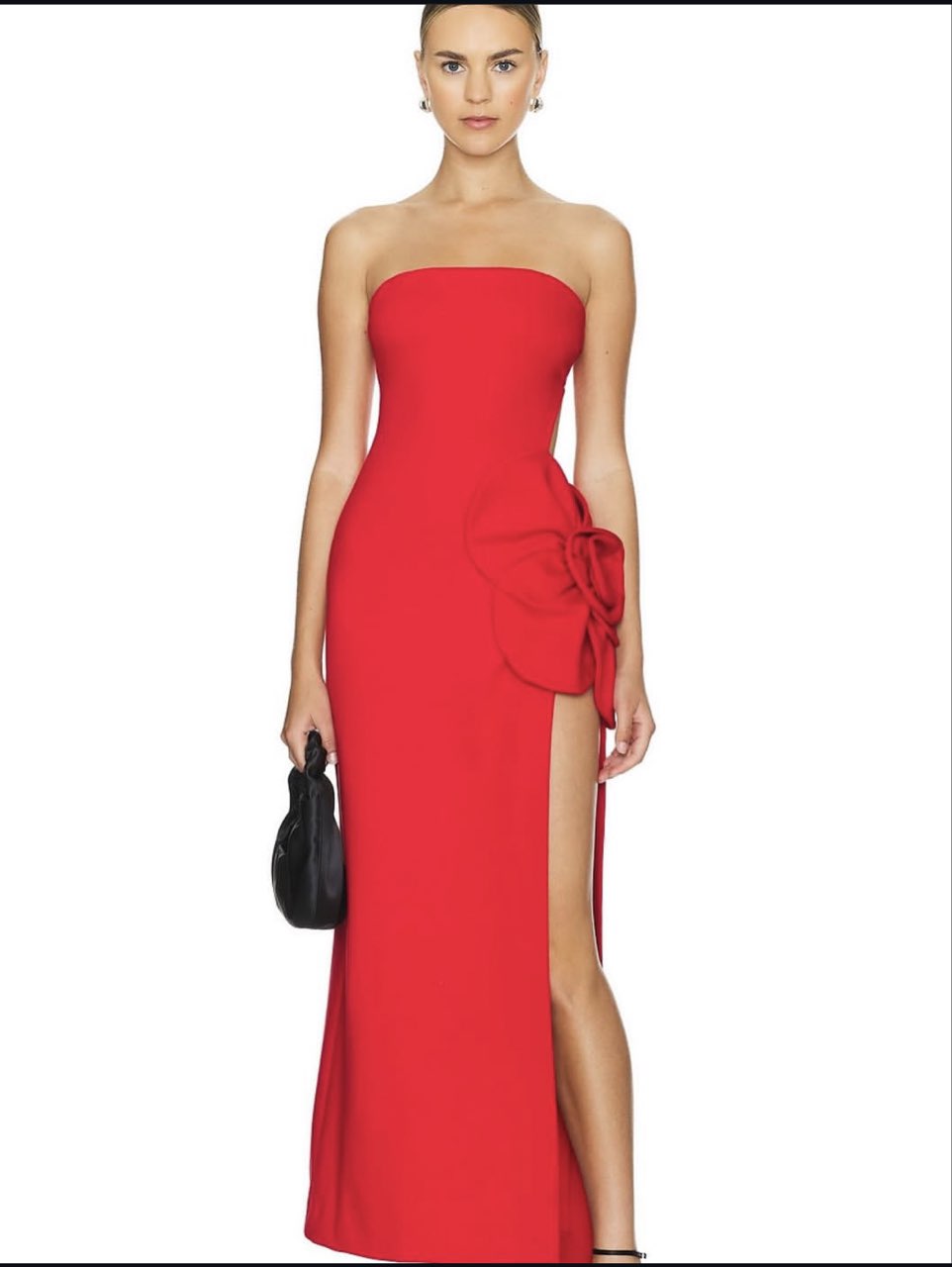 Red Strapless Evening Gown