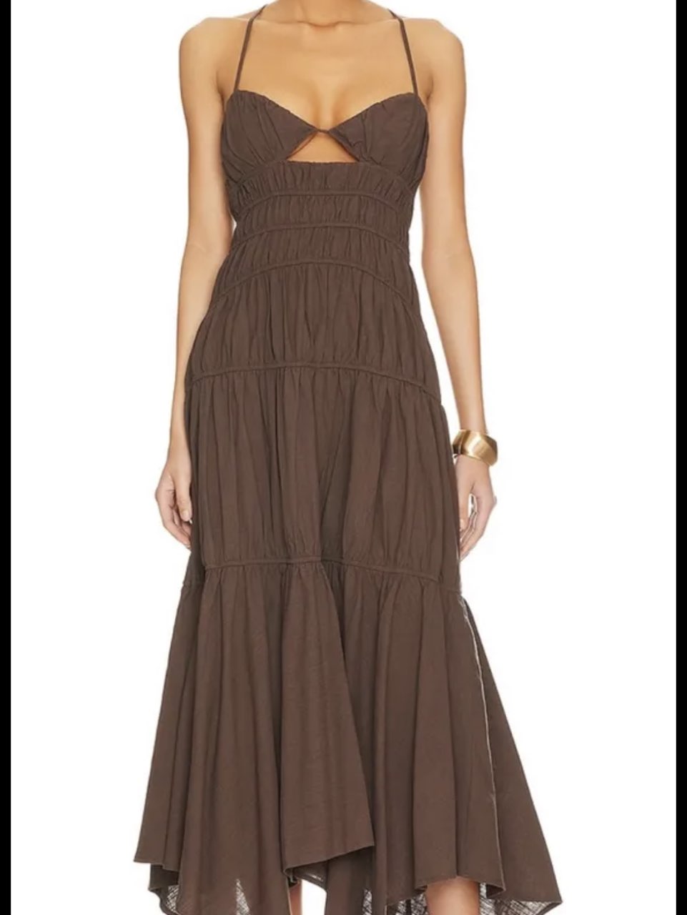 Chocolate Brown Cutout Tiered Maxi Dress
