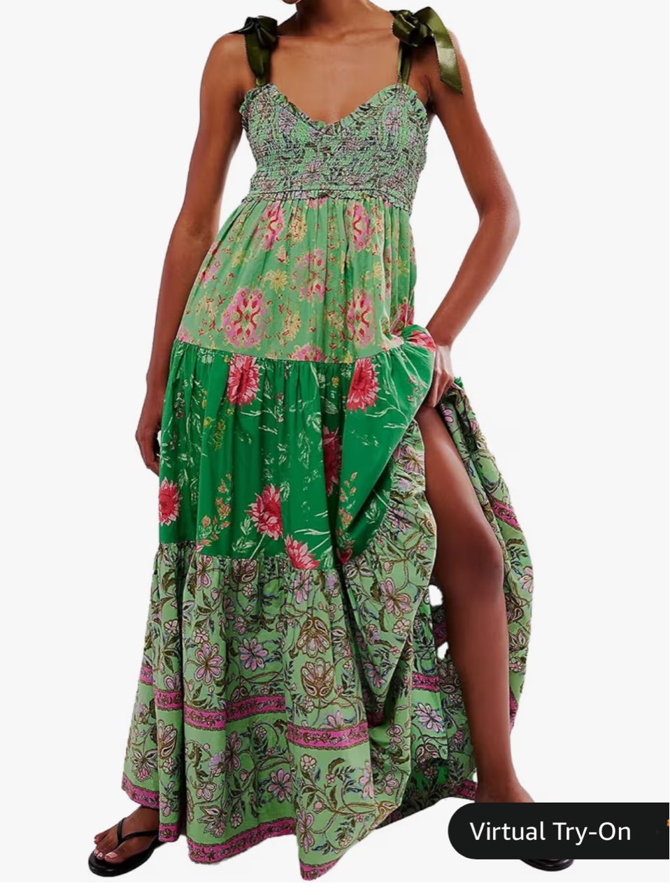 Green Floral Smocked Maxi Dress