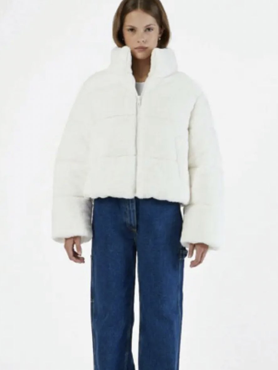 White Cropped Puffer Jacket