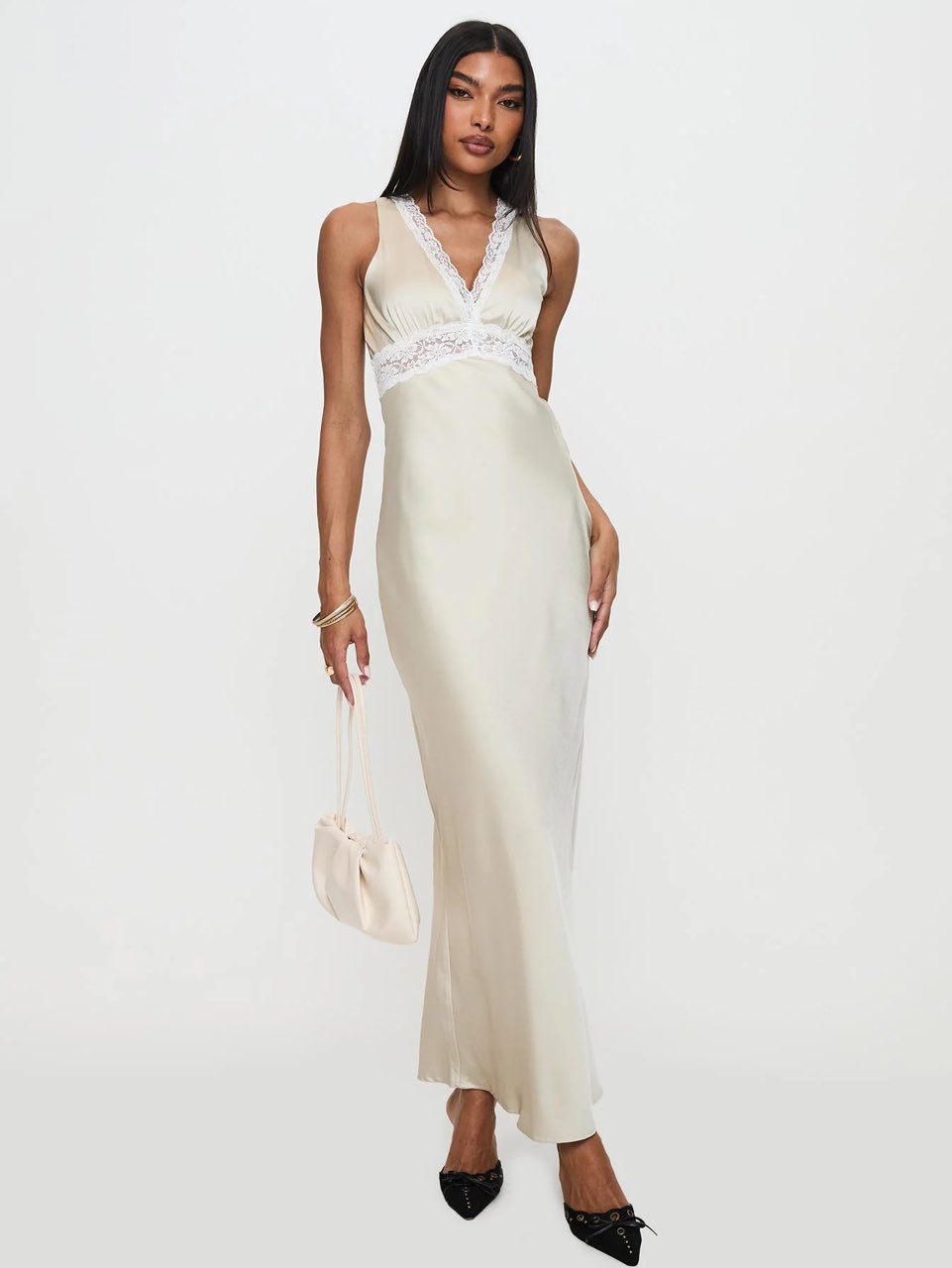 Champagne lace satin maxi