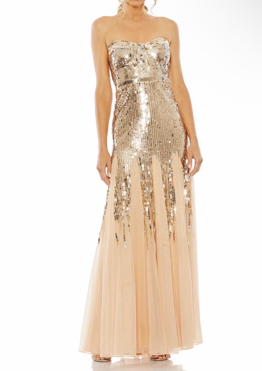 Mac Duggal Gold Sleeveless Sweetheart Neck Sequin Gown