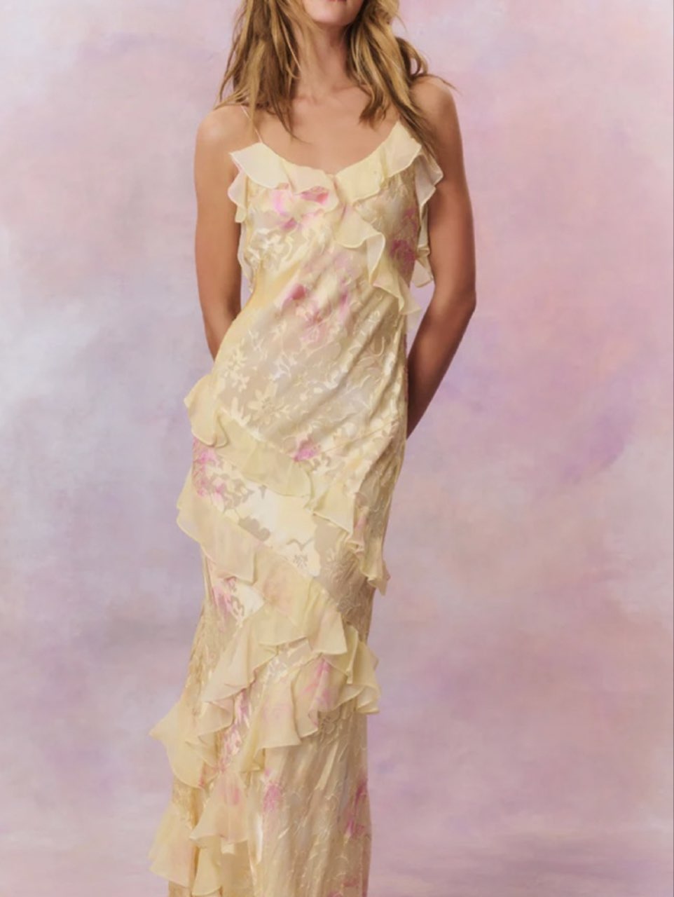 Yellow Floral Ruffle Maxi Dress