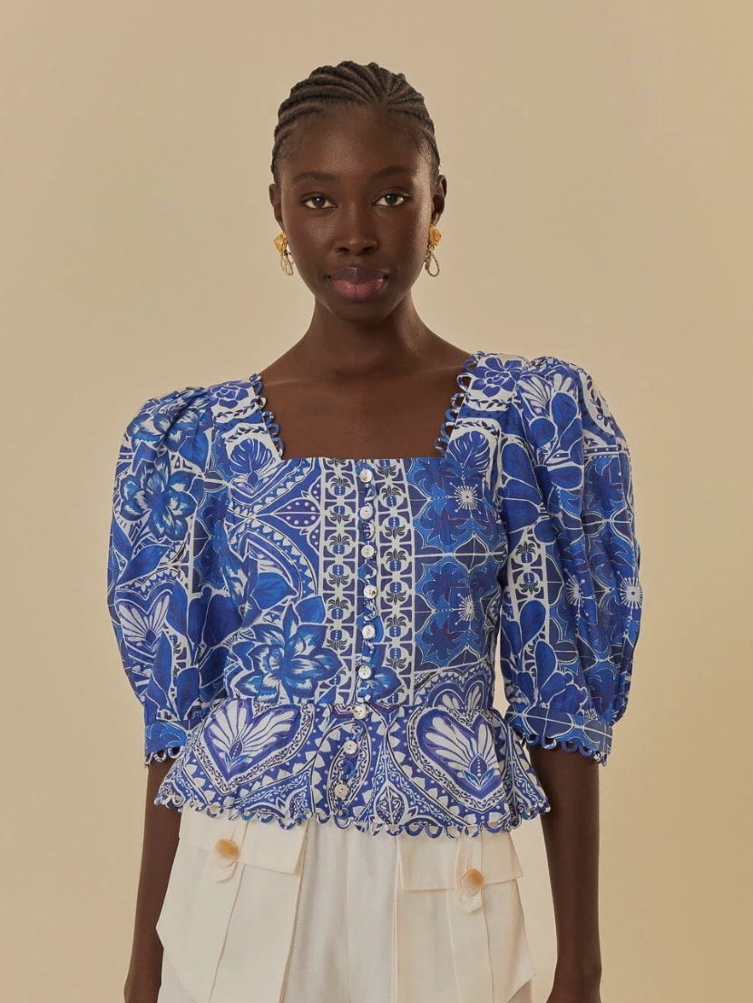 Blue Tile Dream Short Sleeve Blouse