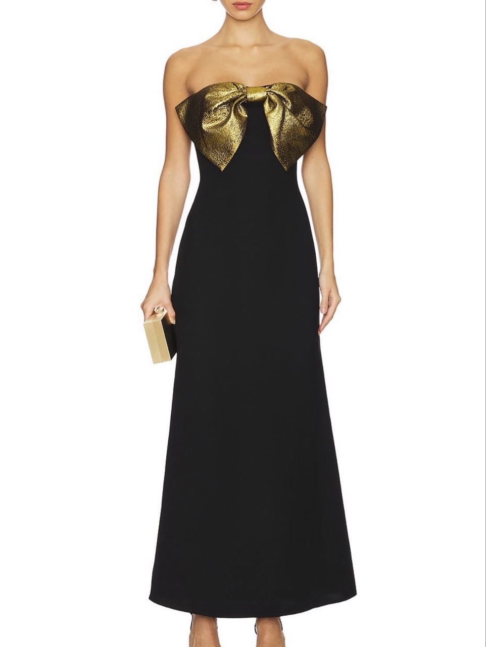 Black Strapless Gown with Gold Bow