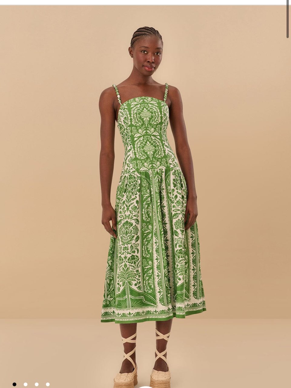 Green & White Patterned Midi Dress