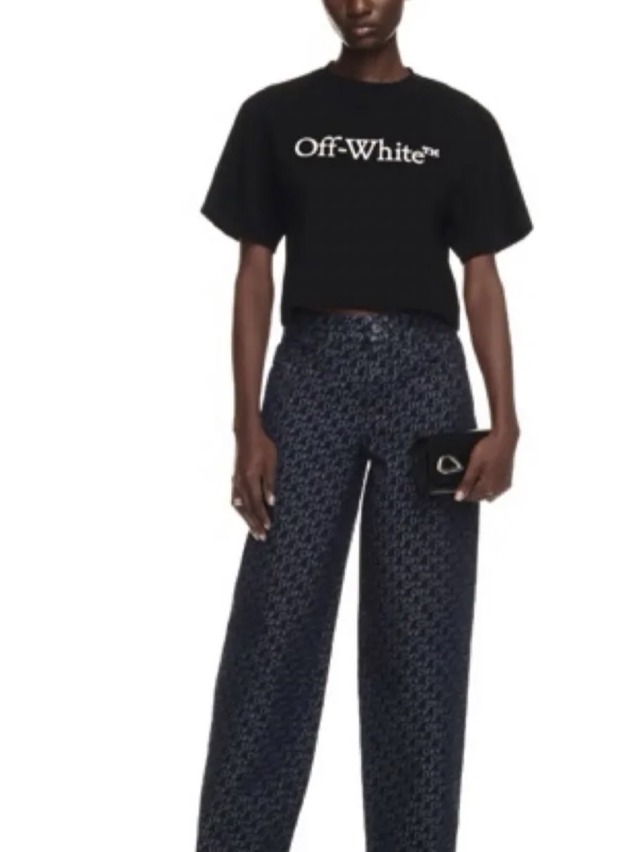 Off-White Logo Print Wide-Leg Jeans